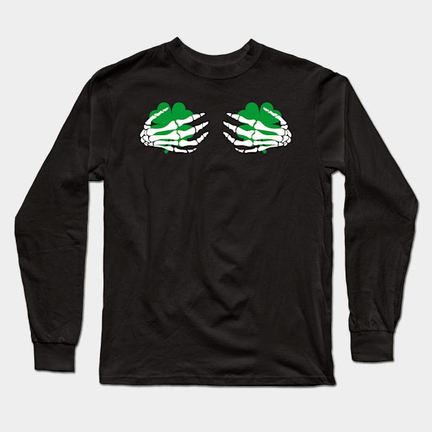 Lucky Skeleton Hands Boob St Patricks Day Skeleton Hands Long Sleeve T-Shirt by AE Desings Digital